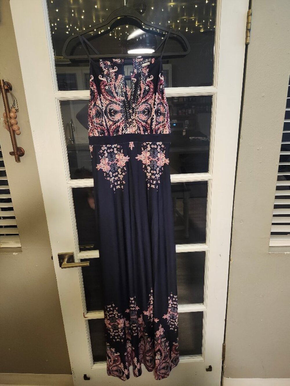 Venus Women's Long Maxi Dress Navy Blue Pink Paisley Pattern Size M EUC